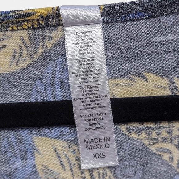 LuLaRoe Perfect T XXS Feather Grey Yellow Blue Boho Tribal Swing Tunic Tee Top - Picture 4 of 8